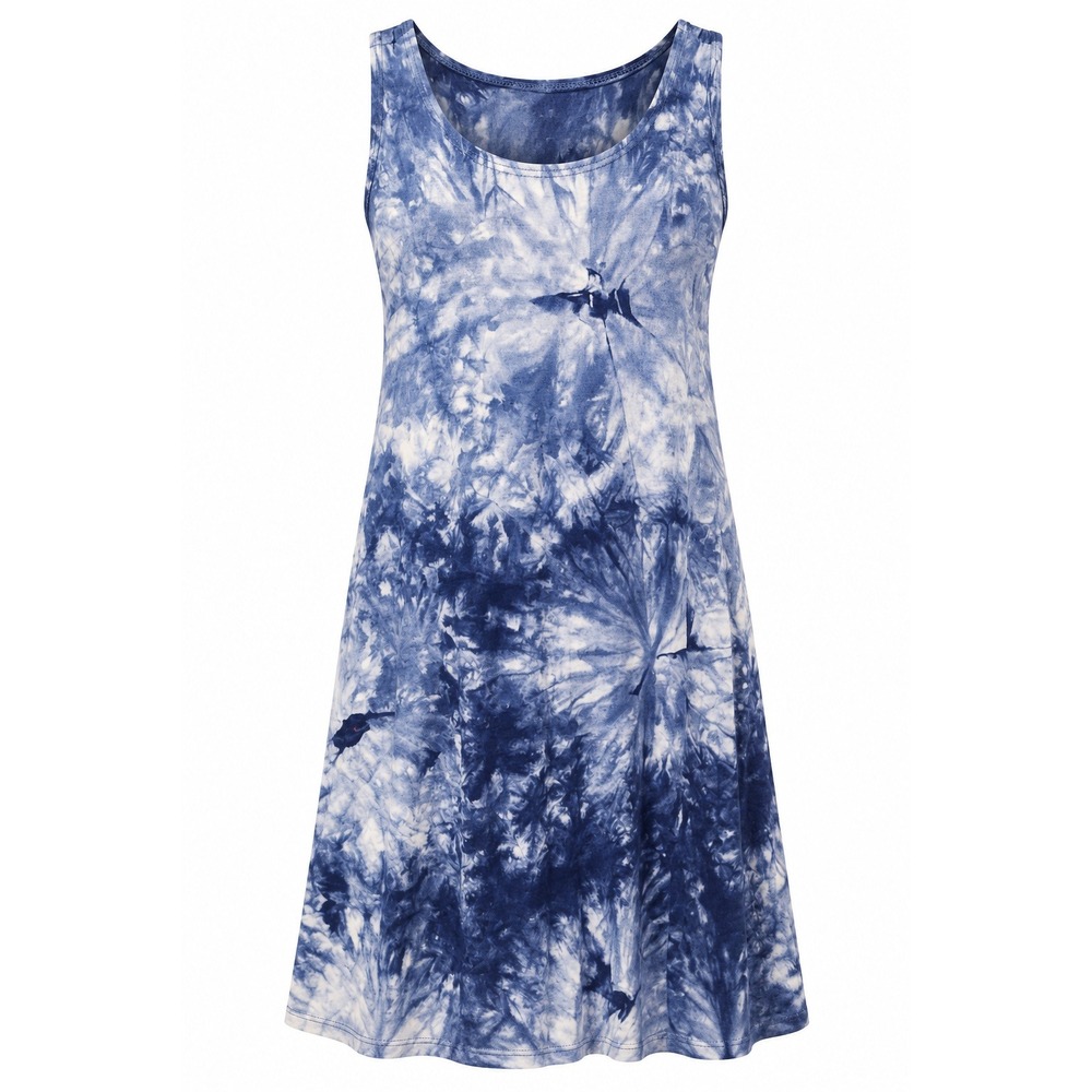 Azules Women's Blue & White Tie-Dye Sleeveless Short Dress